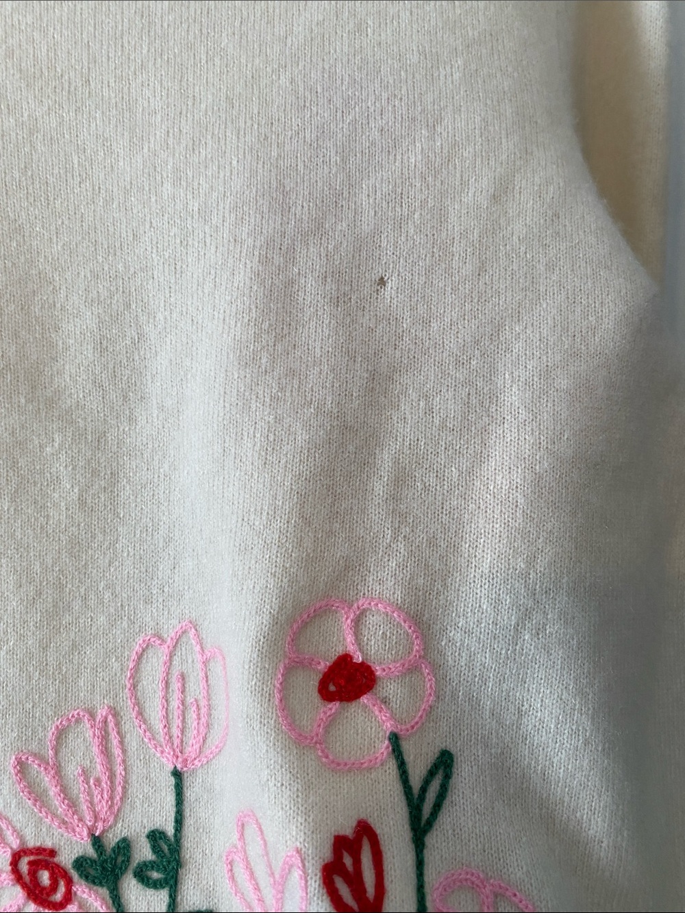 Cynthia Rowley Cream Cashmere Sweater with Pink & Green Floral Embroidery - Picture 4 of 9